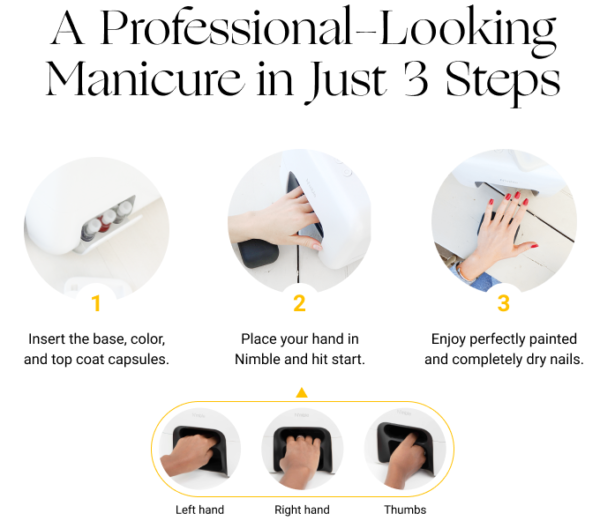 Nimble at-home nail painter paints and dries your nails with the